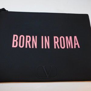 New Valentino Born In Roma Black Pink Recycled Rubber Large Fragrance Clutch Bag